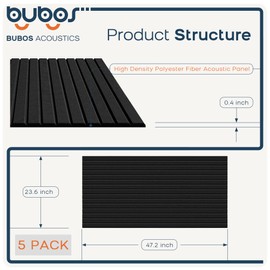 BUBOS 5 Pack Large Acoustic Panels,47.2" X 23.6" Self-Adhesive Acoustical Wall Panel, Sound Proof Panel for Office, Decorative Soundproof Wall Panels for Home Studio (Black)