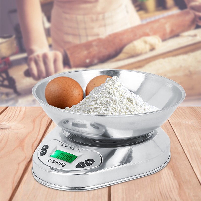 5kg/1g Portable Electronic Digital Kitchen Scale Stainless Steel Cooking Food