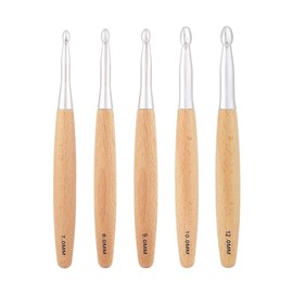 Haptufer Big Crochet Hooks Set with Beech Wood Handle, Crochet Hooks for Chunky Yarn, Size 7mm 8mm 9mm 10mm 12mm