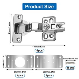 Cabinet Door Hinge Repair Kit, 4 Pieces Cabinet and Furniture Hinges Inside, 8 Pieces Stainless Steel Hinge Repair Plate with 48 Screws, Pot Hinge Hinge for Cabinet Doors, for Wooden Furniture