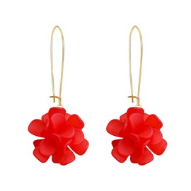 Just Follow Boho Flower Cluster Ball Dangle Drop Earrings for Women Statement Resin Floral Earrings Vacation Party Jewelry Gift (Red)