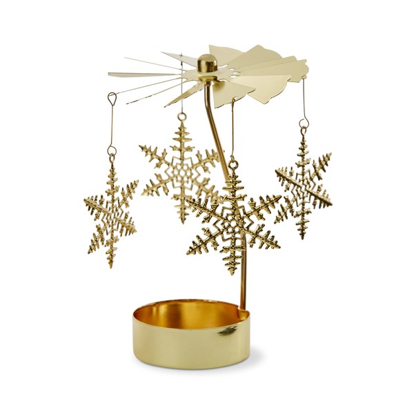 Tag Christmas Snowflake Carousel Tealight Candle Holder Gold Metal, 3.0