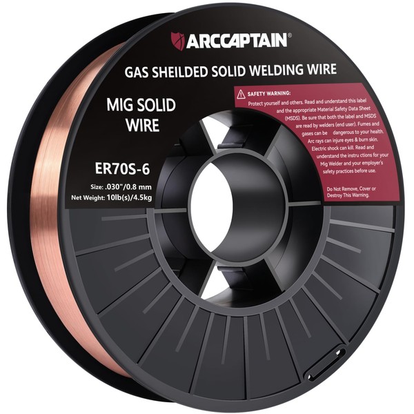 ARCCAPTAIN Mig Welding Wire, 0.030 10Lb Mig Wire ER70S-6 10Lbs Gas Solid Carbon Steel Low Splatter Mig Welding Wire Compatible With Lincoln Miller Forney Harbor Welder 0.08 4.5KG