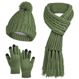 MissShorthair Womens Beanie Winter Hats 3 in 1 Knit Warm Hat Gloves and Scarf Set Women Scarves for Cold Weather Army Green
