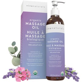 Viva Naturals Organic Massage Oil Scented (8 fl. oz.) - Non-Greasy Lavender Massage Oil with Mess-Free Pump, Moisturizing Lavender Body Oil, Non-GMO and Certified Organic, 237 mL