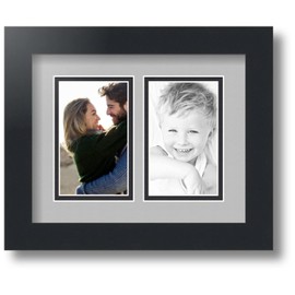 Art to Frames Double-Multimat-33-88/89-FRBW26079 Collage Photo Frame Double Mat with 2 - 3x5 Openings and Satin Black Frame