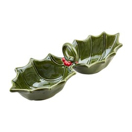 Mud Pie Double Holly Tidbit, 4" x 11", GREEN