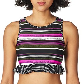 Anne Cole - Bikini de Cuello Alto para Mujer, Sketchbook Stripe, XL