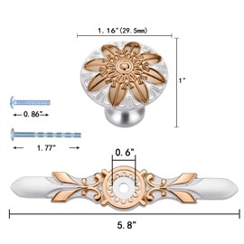 Aandxmok 20 Pack Round Ivory White Gold Cabinet Knobs and Plates - 1.16 Knob & 5.8 Plate
