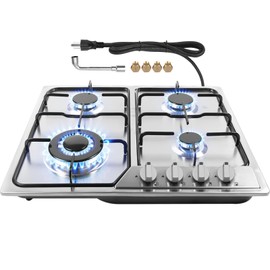 Nardea Gas Stove Top 4 Burner, 23 Inch Gas Cooktop for NG/LPG Convertible, Stainless Steel Gas Stove with Thermocouple Protection for Outdoor Kitchen, Camping, Total 27400BTU
