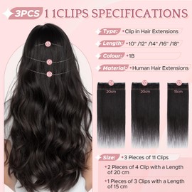 SEGOHAIR Clip in Hair Extensions Real Human Hair, 16inch Natural Black Hair Extensions Clip in 100% Remy Human Hair Double Weft Clip Hair Extension Seamless for Effortless Volume