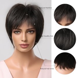 Peluca Corta Negra con Flequillo para Mujer - Estilo Moderno Bob, Aspecto Natural y Fácil de Peinar - Ideal para Diario y Fiestas