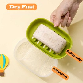 Soap Dish, Soap Holder, Bar Soap Holder, 2pcs Soap Dishes for Bar Soap, Soap Saver, Soap Bar Holder for Sink, Bathroom, Shower (Orange+Green)