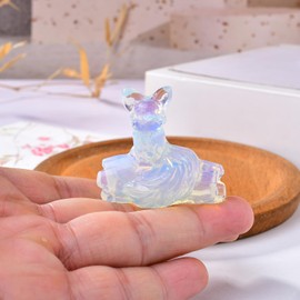 WUYOUSHI Opal Fox Decor Statue Crystals and Healing Stones Fox Figurine Polished Gemstones ​Bedroom Office Desk Home Decoration A Lucky Decoration