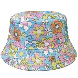 Sombrero reversible para hombres y mujeres, sombrero de pesca de verano para viajes en la playa, al aire última intervensión, 100% algodón, J905-light Blue-flower, Talla única