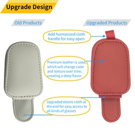 Yuoyar Yuoyar Sunglass Holder for Car, Magnetic Leather Sunglasses Holder and Ticket Card Clip, Car Visor Accessories, 2 Packs (Red)