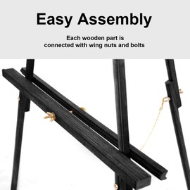 Falling in Art 65" A-Frame Tripod Easel Stand, Wooden Display Easel with Adjustable Canvas Holder, Floor Easel for Wedding Signs, Posters, Paintings, Artwork(Black) 1 Pack