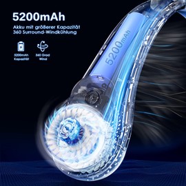 AmyFei Tragbare Ventilator, Mini USB Leise der blattlose Halsventilator, 3 Geschwindigkeiten， 5200mAh Nackenventilator, geeignet für Outdoor-Sportarten, zu Hause, im Büro, Camping, Reisen,Geschenk