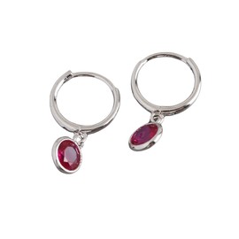 Dainty Bezel Hoop Earrings for Women Girls 925 Sterling Silver Hypoallergenic 6mm Round CZ Birthstone Charms Dangle Drop Cartilage Small Hoops Huggie Jewelry Cute Birthday Holiday Homecoming BFF Gifts (Ruby)