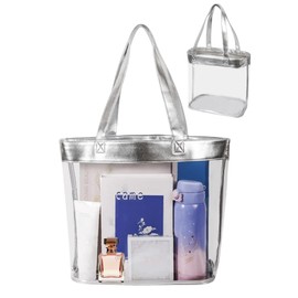 SeBUCUOO Bling Silver 12x12 Clear Bag for Stadium Events 12 x6 x12, Clear Tote Bag Stadium Approved 12x6x12 Transparent Shoulder Purse for Women 12 x 6 x 12 Work Festival Concert Crochet Yarn Storage