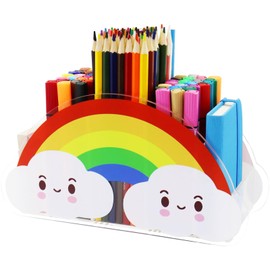 ENDERGGH Organizador de Lápices Arcoíris, Portalápices Acrílico para Niños y Niñas, Caja de Almacenamiento de Escritorio de Arte para Lápices (Arcoiris Nublado)