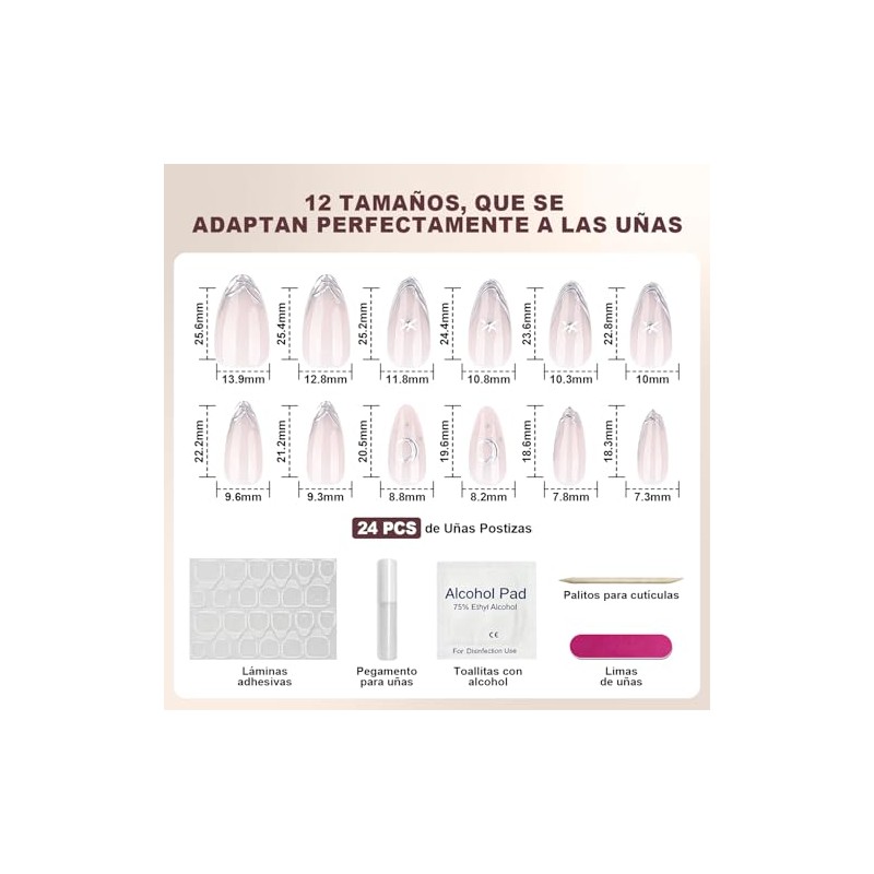 Uñas Postizas con Punta Francesa, Uñas Press on para Manos,