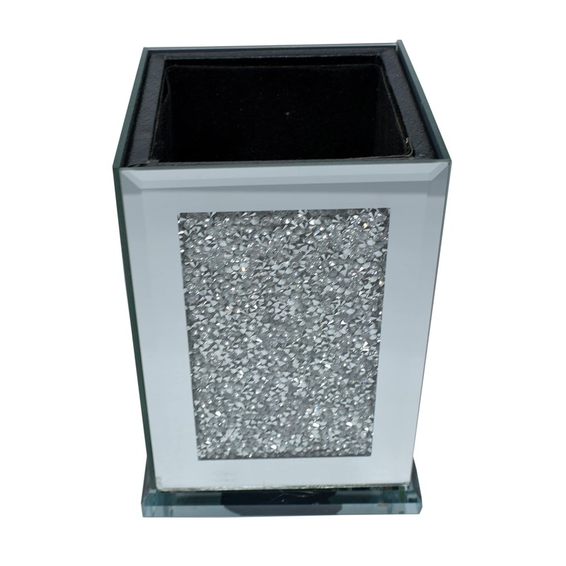 Crushed Diamond Silver Sparkle Square Flower Pot Vase with Floral