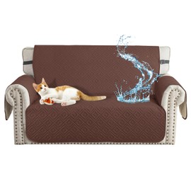 XINEAGE 100% Waterproof Loveseat Couch Cover for Pets Non Slip Sofa Cover Washable Sofa Slipcovers for 2 Cushion Couch Furniture Protector with Elastic Straps for Kids Dogs (Loveseat 49", Coffee)