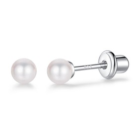 LUCKMORA 925 Sterling Silver Cubic Zirconia Earrings Studs for Men Hypoallergenic Nickel Free Earrings for Women Princess Round Cut (White-S pearl)