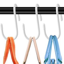 HiGift Bag Hooks for Closet, Unique Twist Design White Vinyl Coated Purse Hanger Organizer Hooks, Large Closet Hooks Purse Organizer Holder for Hanging Purses,Handbag,Belt,Hat,Backpack,Jeans-16 Pack