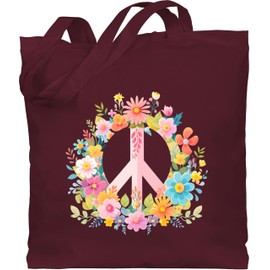 Shirtracer - Cotton Bag - Statement - Bags - Peace Sign Peace Sign Peace Hippie Flow Power 60s 70s Flowerpower, 2 Bordeaux red
