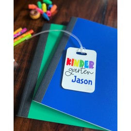 Personalized Backpack Name Tag for Kid - First Day Gift for Boy Girl - Grade Level ID Badge (Kindergarten)