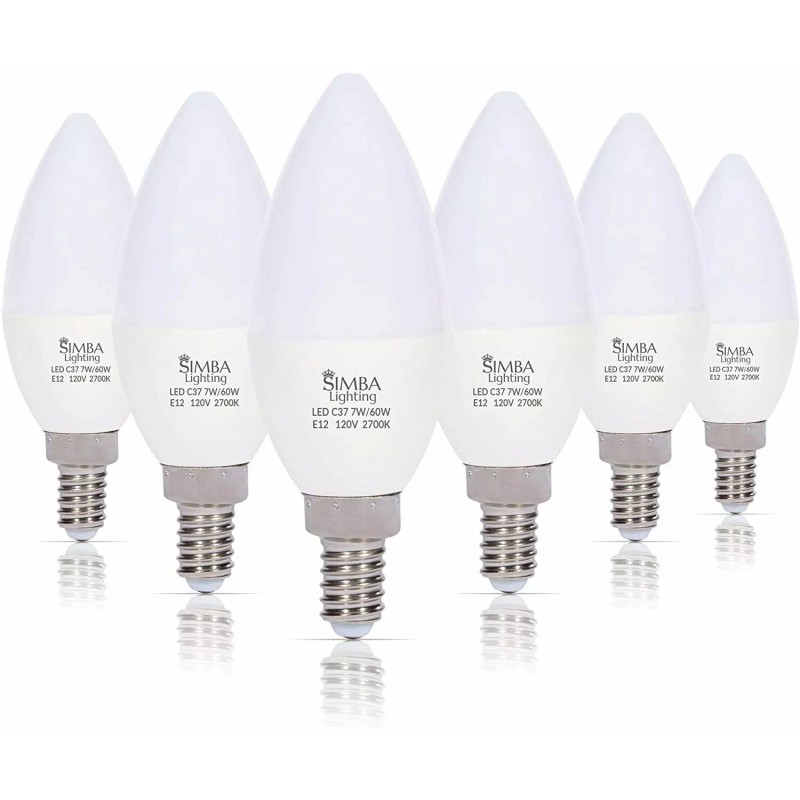 Simba Lighting [6 Pack] LED Candelabra B11 C37 Bulb 7W