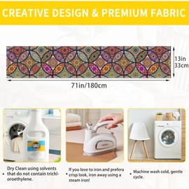 Table Runner Vintage Boho Mandala Flower Table Runners Summer Seasonal Kitchen Dinning Decor for Indoor Outdoor Holiday Home Wedding Party 13x70 Inch