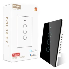MOES Zigbee Smart Switches 3 Gang, Require MOES Zigbee Hub and Neutral Wire, Inteligente Single Pole Light Switch, Work as Relay, Support Tuya Smart Life, Black