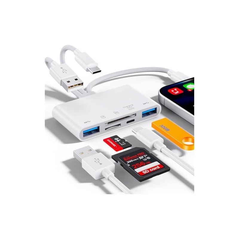 JOOPSHEE Lector de Tarjetas de Memoria 5en1, Adaptador USB y