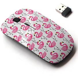 2.4G Wireless Mouse with Cute Pattern Design for All Laptops and Desktops with Nano Receiver - Cute Flamingo