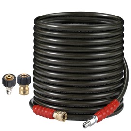 RIDGE WASHER Pressure Washer Hose 50 Feet X 3/8 Inch for Hot and Cold Water, 2-Wire Steel Braid Hose (R2), 3/8 Inch Quick Connect, 6000 PSI