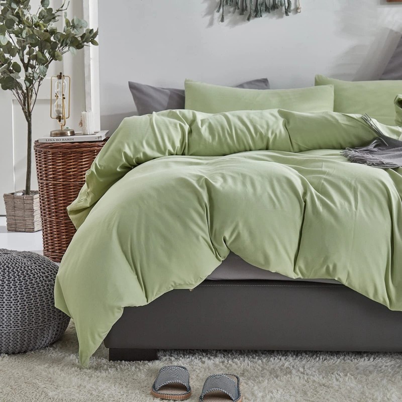 KAREVER Sage Green Comforter Set Full Solid Green Bedding Set