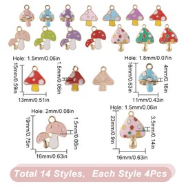 SUNNYCLUE 1 Box 56Pcs 14 Styles Mushroom Charm Red Mushroom Charms Bulk Cute Spring Plant Charm Enamel Mushrooms Charms Fairy Charm for Jewelry Making Charms DIY Earrings Bracelet Necklace Crafts