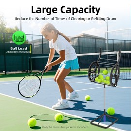 Tennis Ball Hopper, 30.83-40.55" Telescopic Golf Ball Retriever Pickleball Picker & 80 Balls Large Capacity Rolling Collector Basket Court Equipment Gym Accessory for Clubs Coaches Players,Schools