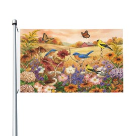 Abucaky Rural Flowers Birds And Butterflies Flag 3x5 Ft Country Sunset Sunflowers And Cardinals Decorative Banner Durable Polyester Flag For Home Outdoor Indoor