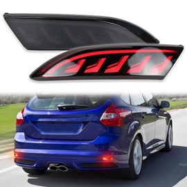 ZDEERAOTO Rear Bumper Reflector Lamp Fog Light DRL Sequential Turn Signal Lamp Feature Kit for Ford Focus 2012-2018 / Hatchback 2012-2014,LED Rear Reflector Tail Lamp (Smoked)