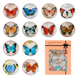 12Pcs Butterfly Glass Fridge Magnets Vintage Magnet Refrigerators Cute Butterflies Sticker for Kitchen Office Whiteboard Locker Decor