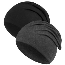 Kavya Thin Hat Men Women Lightweight Summer Hats Women Men 2 Pieces Soft Beanie Skull Cap Chemo Headwear Women Unisex Spring Summer and Autumn Winter, Black, dark grey