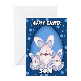 CafePress Son Easter Greeting Card With Cute Rabbits Folded Greeting Card Matte
