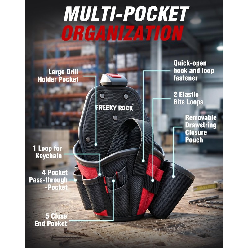 Drill Holster with Multi Pockets, Heavy-Duty Impact Driver Tool Pouch