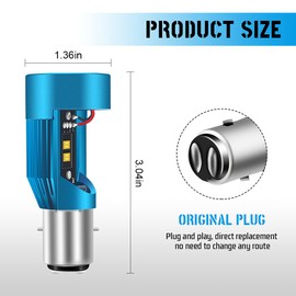 Chemini Motorcycle BA20D LED Headlight Bulb with Red Angel Eye for Motorbike High/Low Beam Headlamp 12V 6000K White-1pcs