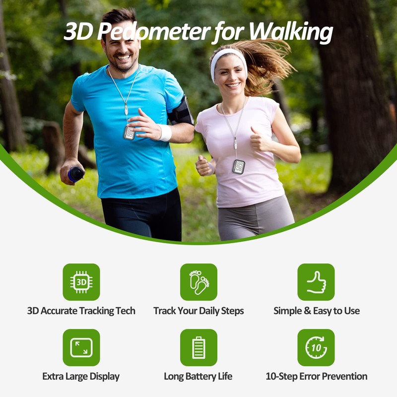 3D Pedometer for Walking, Simple Step Counter for Walking with