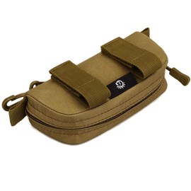 JADEDRAGON Eyeglasses Hard Case Anti-Shock Molle System Zipper Sunglasses Pouch Sunglasses Bag Cases Eye Glasses Box Holder with Clip (Tan), Large